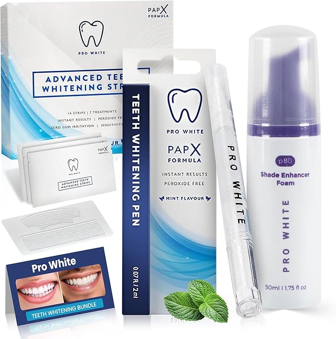 Ultimate Teeth Whitening Bundle - 3 Step Daily Teeth Whitening Kit with Enhancer Whitening Foam, Whitening Pen, & Teeth Whitening Strips for Adults - Home Care Routine for Sparkling Smile
