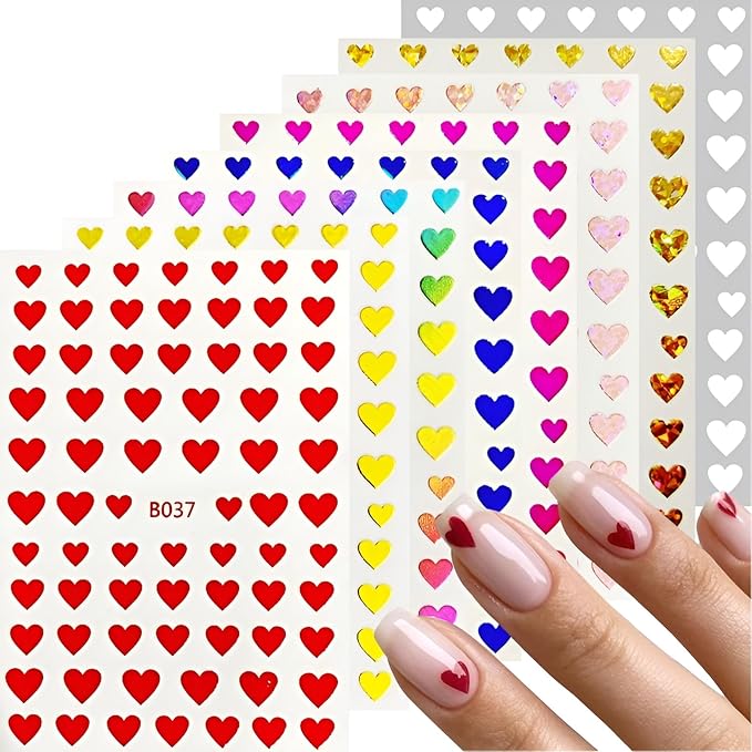 8 Sheets Valentine's Day Nail Art Stickers Heart Nail Supplies 3D Self-Adhesive Pegatinas Uñas Valentine's Day Nail Supplies Nail Art Design Decoration Accessories for Women and Girls