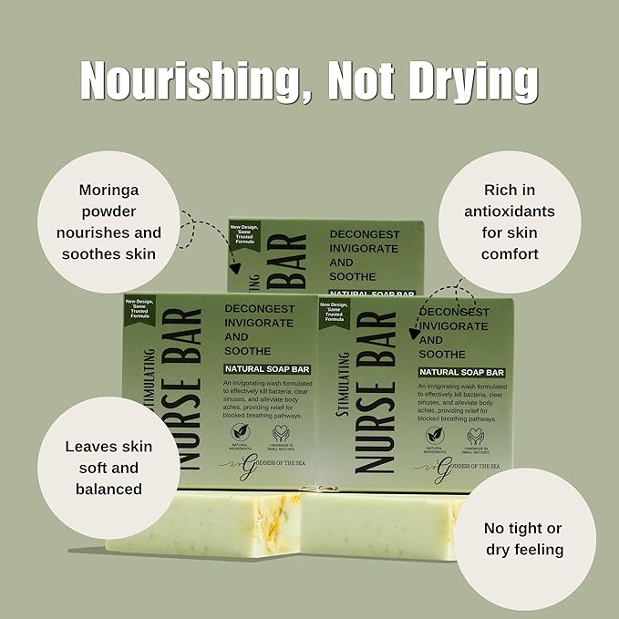 Nurse Bar – Herbal Soap for Sinus, Cold, Flu & Allergy Comfort | Eucalyptus, Peppermint & Moringa | Natural, Soothing, Handcrafted Body Bar