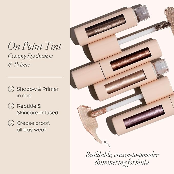 PÜR MINERALS Creamy Eyeshadow & Primer with Peptides, On Point Tint (Cashmere) - Buildable, Cream-to-Powder Formula for Light to Medium Coverage - Shimmery, Crease-Resistant Shades, Long-Lasting