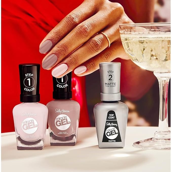 Sally Hansen Miracle Gel Salon Quality Nail Polish | Gel-Like Formula, Two-Step System, No UV Light Needed, Long Lasting | Sheer, Shimmery | 233 First Glass | Ivory Pink Nail Polish