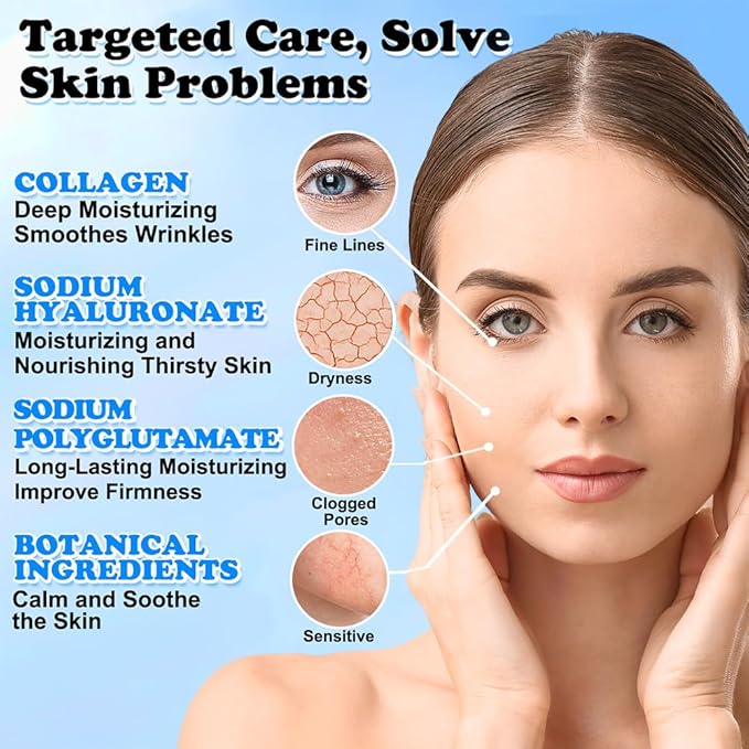 MISSEDSEN Collagen Face Mask with Hyaluronic Acid, Vitamin E Oil for Skin Care Hydrating, Moisturizing, Brightening & Anti Aging Face Masks Skincare for Oil, Dry, Acne, Sensitive All Skin Types 5PCS