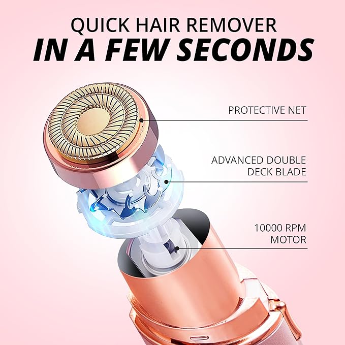 Facial Hair Removal for Women: Electric Hair Removal Device - Rechargeable Painless face Razor for Chin Upper Lip Peach Fuzz with Light (Pink)