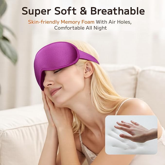 Weighted Sleep Mask 2 Pack - 3D Contoured Eye Masks for Sleep, Best Blackout Sleep Masks for Women Men, Eye Mask for Travel, Meditation, Airplane, Memory Foam, Adjustable Strap, Black Purple