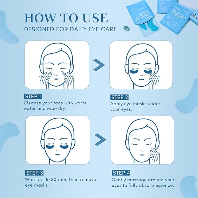 Yeokoe Under Eye Patches for Dark Circles,Puffy Eyes,20 Pairs Face Masks SkinCare With Hyaluronic Acid Witch Hazel for Moisturize