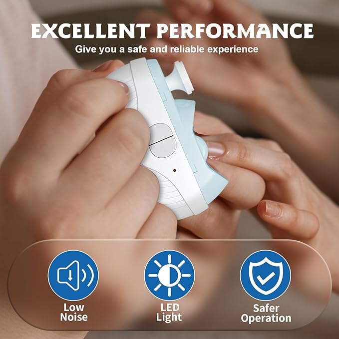 Electric Smart Nail Clippers for Adults Seniors, 3 Speeds Strong Power Automatic Nails Trimmer with Polisher, Light, Clip Storage, Rechargeable Toenail Clippers for Thick Toenails （White）