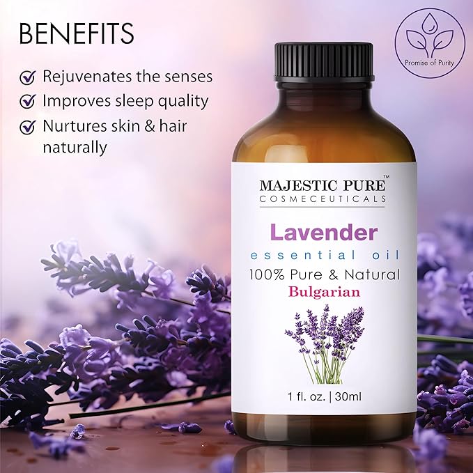 Majestic Pure Essential Oil with Glass Dropper - 100% Pure and Natural - Essential Oils for Diffuser, Aromatherapy, Soap and Candle Making, Lavender Essential Oil, Lavender Oil, 1 Fl Oz