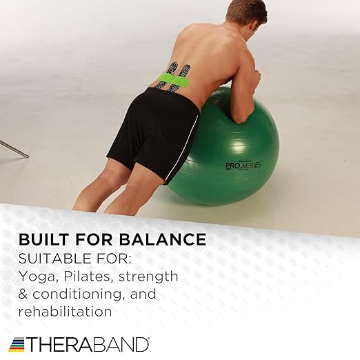 TheraBand - 23035 Exercise Ball, Professional Series Stability Ball with 65 cm Diameter for Athletes 5'7" to 6'1" Tall, Slow Deflate Fitness Ball for Improved Posture, Balance, Yoga, Pilates, Core, Green Green - 65cm Diameter