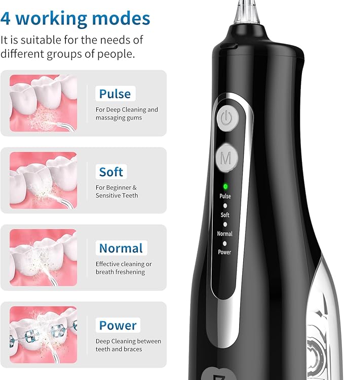 Advanced Cordless Dental Water Flosser for Teeth – Portable Oral Irrigator with 300ml Tank, USB-C Rechargeable, IPX7 Waterproof Electric Teeth Cleaner for Braces & Sensitive Gums