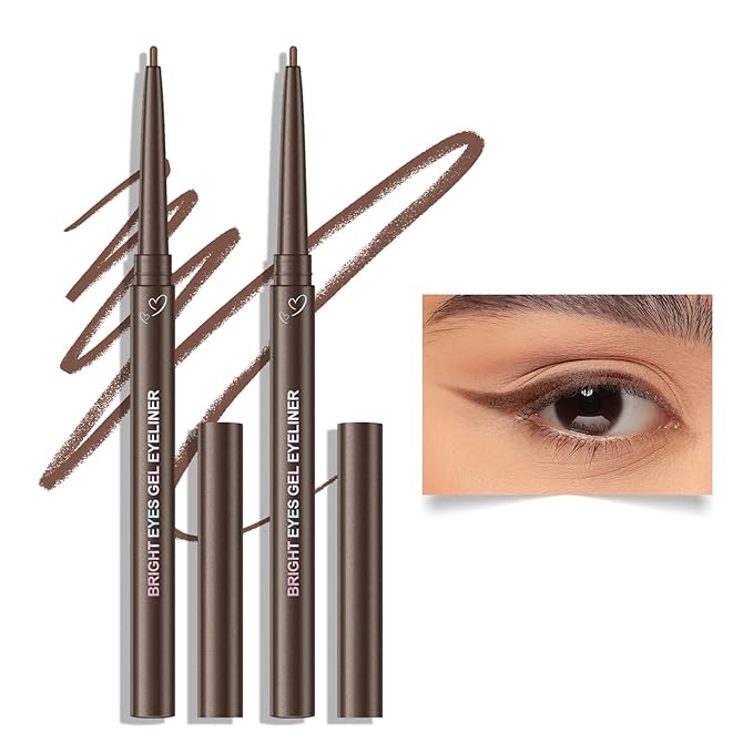 KYDA 2 Pcs Brown Gel Eyeliner Pencil, Lasting Matte Gel Eye Liner, Colorful Crayon Eyeliner Pencil, Smooth Creamy Retractable Eye Liner, Ultra-Pigmented, Waterproof Smudge-proof