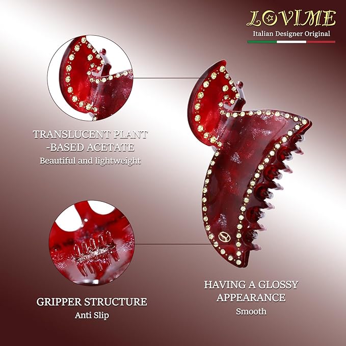 Red Hair Clips for Women Premium, Large Claw Clips for Thick Thin Hair Girls, Strong Grip No Slip Hair Clip, Acetate Hair Accessories for Valentine's Birthday Year of the Horse 2026 Gift