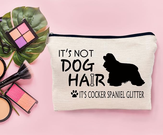 Lacosu It's Not Dog Hair It's Cocker Spaniel Glitter Makeup Bag,Cocker Spaniel Silhouette Funny Dog Cosmetic Makeup Bag for Dog Lovers Women Girls,Dog Owners Gifts,Valentine's Day Gift Makeup Bag