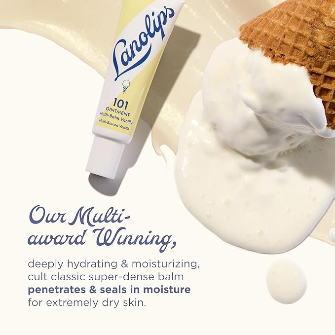 Lanolips 101 Ointment - Lanolin Lip Balm for Smooth, Hydrated & Healthy Lips - Multipurpose Ointment with Lanolin Oil for Dry Cuticles & More - Online Exclusive - Vanilla (0.35 oz)