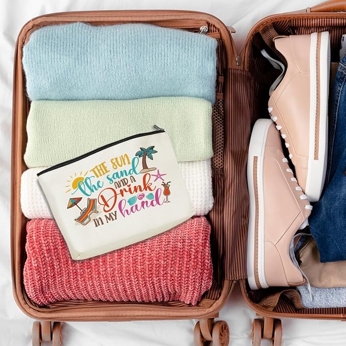 Funny Beach Gifts for Women Cosmetic Bag Vacation Beach Themed Gifts for Sister Bestie Her Lover Makeup Bag Girls Trip Gifts Travel Stuff Necessities Birthday Christmas Friendship