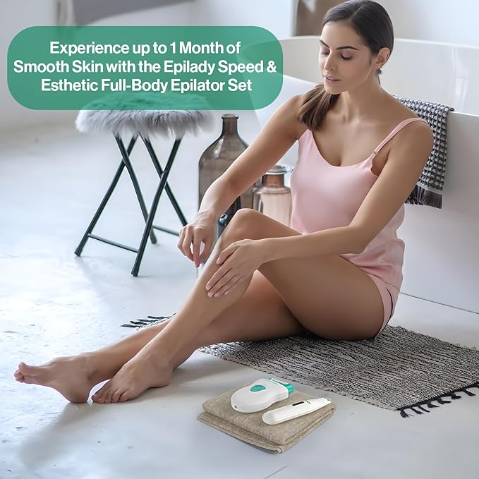 Epilady Face & Body Hair Removal Device Bundle | Speed Corded Epilator + Esthetic Facial Hair Removal for Women | Epilator for Women Legs, Arms, Underarms, Face, Bikini (Green)