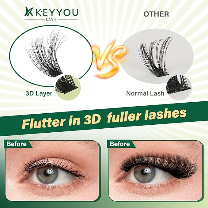 KEYYOU lash Clusters Kit 3D Effect Eyelash Clusters Kit 280pcs 80D100D 10-18MIX D Curl Individual Lashes Kit Wispy Lashes Volume Cluster Lashes Kit Natural Soft (3D Kit-80D100D-D-10-18MIX)