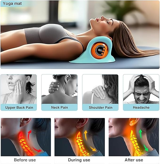 2026 New Neck Massager for Pain Relief and Muscle Relaxation, Portable Neck and Shoulder Relaxer, Electric Pillows with Heat, 26° Angle Cervical Traction Device at Home & Office