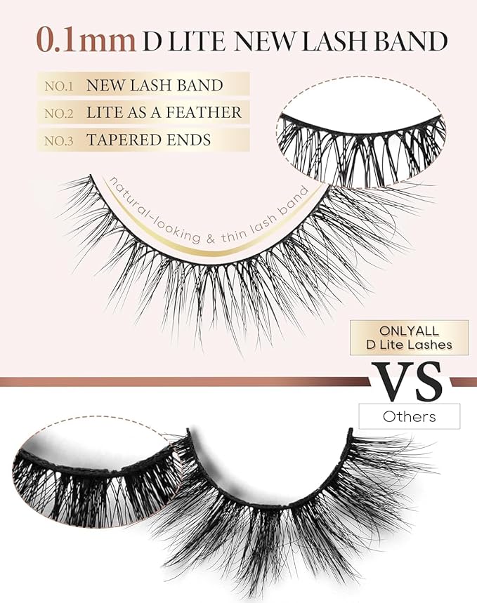 Onlyall Natural Lashes Wispy Lashes Natural Look False Eyelashes Soft Fluffy Fake Eyelashes 7 Pairs D1 Natural (6-13MM)