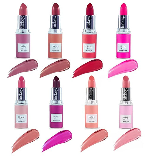 Hickey Lipstick The Vault Collection - 8 Piece Refill Set - (Mile High, Birthday Suit, Walk of Shame, Skinny Dip, Beach Babe, Big Trouble & More) - Hydrating, Long Lasting Lipstick for Women & Vegan