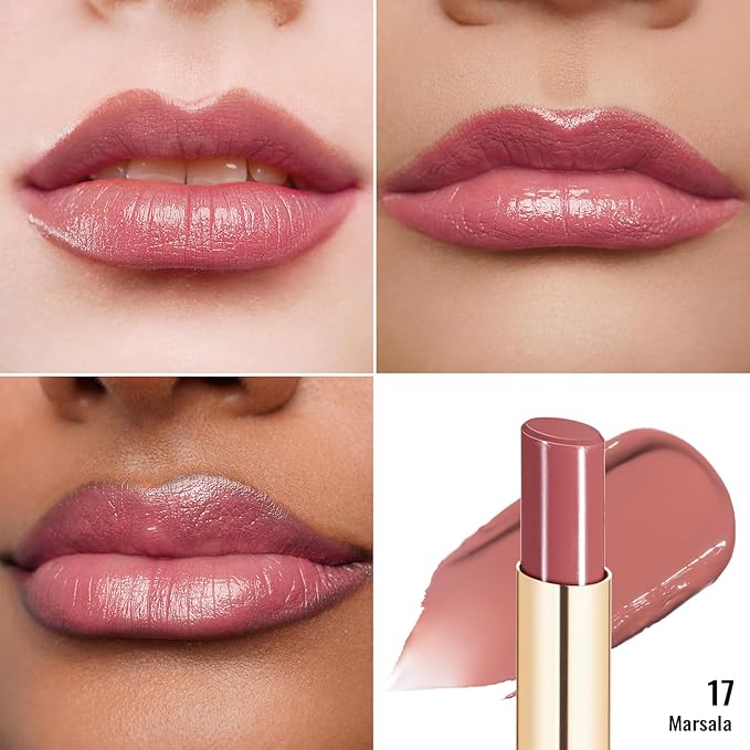 Oulac Shine Red Lipstick for Women, 2 in 1 Glossy Light Red Tinted Lip Balm, Hydrating Lipstick for Dry Lips, Moisture Shine Juicy Finish Vegan 2.2g/0.07oz (17) | Moisture, Tinted Lip Balm