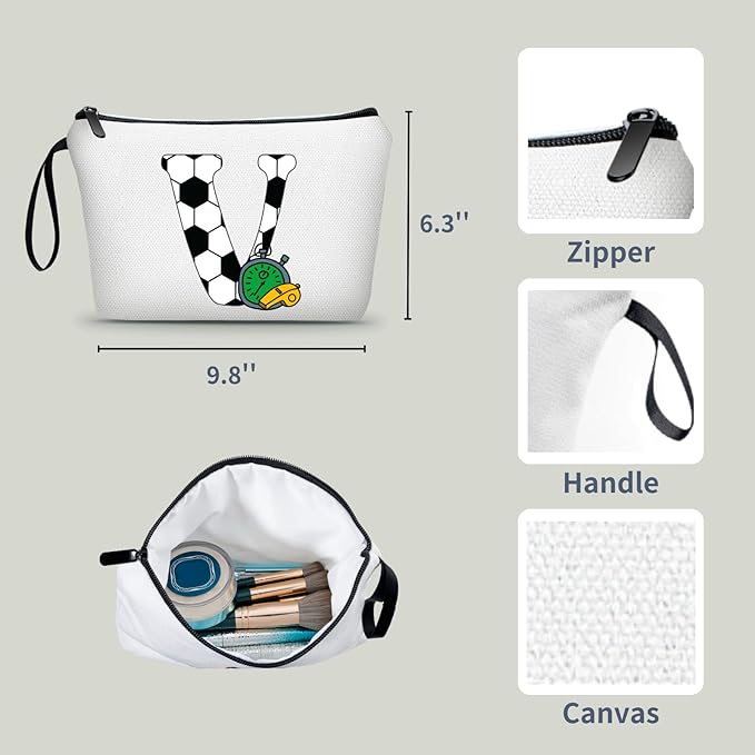 ARIOSEY Soccer Gifts Personalized Soccer Ball Cosmetic Bag for Purse Birthday Inspirational Gifts for Girls Women Team Coach Mom Stuff Travel Organizer-V