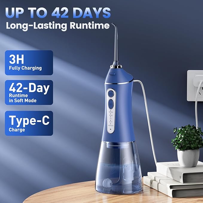 Water Picks for Teeth Cleaning and flossing, 5 Modes Rechargeable Cordless Oral Irrigator 320ml Water Tank Teeth Cleaner, IPX7 Waterproof Portable Electric Dental Flossers for Home and Travel,Blue