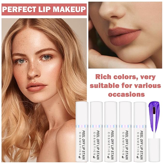 AWCCXMYM 5 Colors Lip Stain Peel Off Lip Tint Stain Velvet Matte Nude Lipstick Shine Long Lasting Waterproof Non Stick Cup Non Fade Liquid Lipstick Set For Seductive Charm