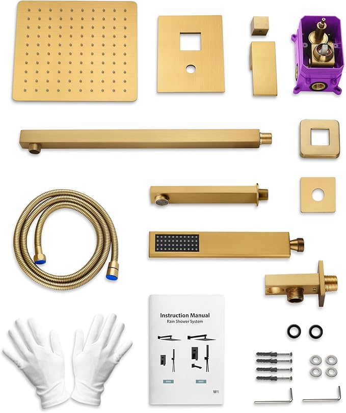 GRANDJOY 10" Shower Faucet Set with Tub Spount, High Pressure Rainfall Shower Head and Handheld Sprayer Combo, Bathroom Tub Shower Faucet Set, Brushed Gold