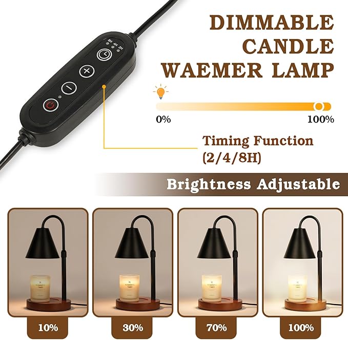 Candle Warmer Lamp With Timer Dimmable 2 Pack, Birthday Valentines Day Gifts for Women Mom, Modern Candle Lamp, Black Candle Warmer for Jar Scented Candles, Home Decor, Wax Melt Warmer with 4 Bulbs