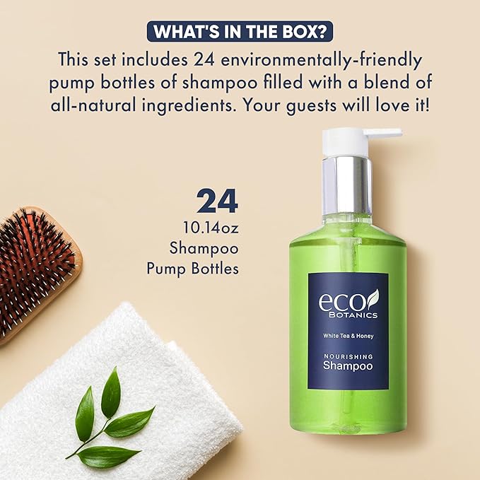 Terra Pure | Eco Botanics Shampoo, White Tea & Honey Retail Size Hotel Amenities, 10.14 oz. (Case of 24)