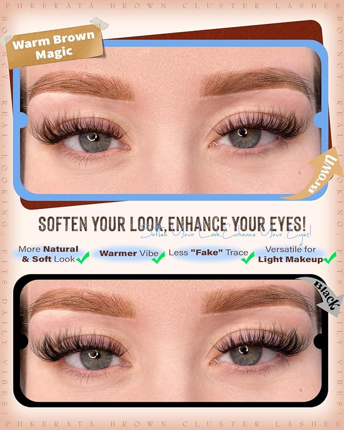 Brown Lash Clusters Wispy Cluster Eyelash Extensions Natural Eyelash Clusters 180Pcs Brown Lashes Clusters 10-16MM DIY Soft Individual Lashes C Curly Eyelash Extension