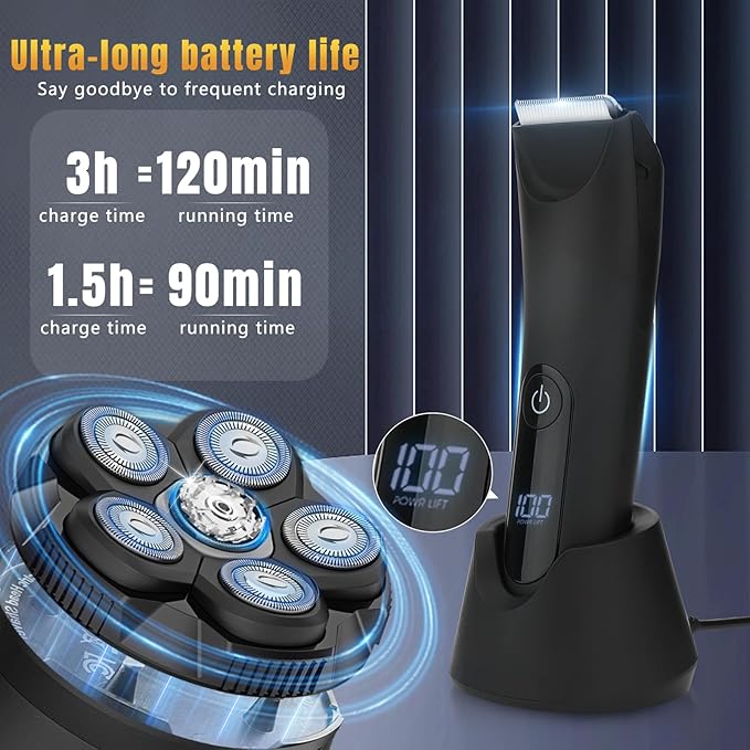 Head Shavers for Bald Men, Body Hair Trimmer for Men Manscape Groin and Ball Trimmer,2 in1 Body and Head Shaver Grooming Kit,IPX7 Waterproof Dry/Wet 6D Electric Razor for Bald with Type-C Charge