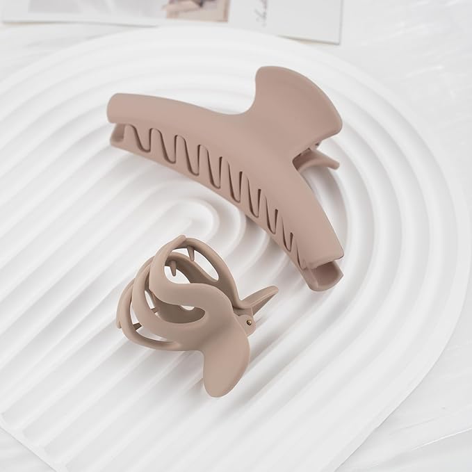Neutral Tones Hair Accessories Set - 3 Large Hair Claw Clips, 3 Small Claw Clips, Hair Brush, 28 Hair Ties for Women | Non-Slip for Thin & Thick Hair (Nude Pink, Beige, Light Brown)