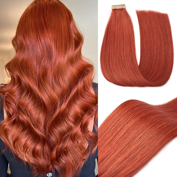 Copper Tape in Hair Extensions Human Hair, 20pcs 16 Inch Remy Hair Extensions Straight Human Hair Tape in Extensions Skin Weft Tape Extensions Human Hair (350#,16 Inch)