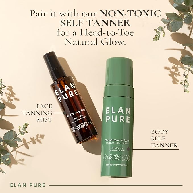 Elan Pure Face Tanning Mist, Organic Ingredients, Sunless Self Tanner, Bronzing, Hydrating, Streak-Free, Long Lasting Glow