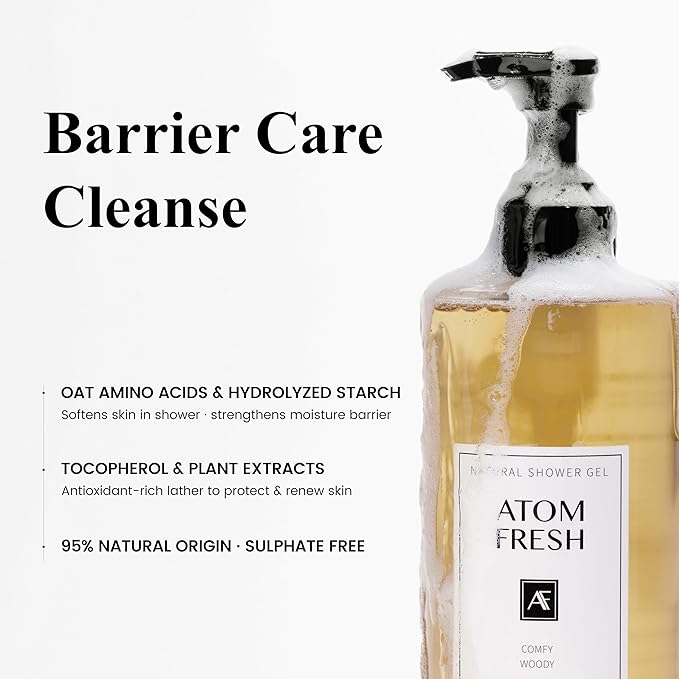 Atom Fresh Fine Fragrance Body Wash – Sweet Jam Jasmine Scent | Gentle Amino-Acid Cleanser with Oat, Soapberry & Vitamin E | Plant-Based & Sulfate-Free, 16.94 fl oz