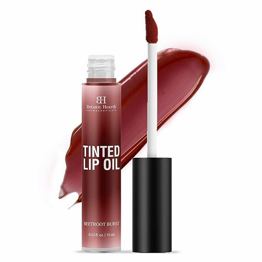 Botanic Hearth Tinted Lip Oil | Moisturizing Lip Gloss Oil For Dry Lips | Deep Red Gloss | Lightweight & Non Greasy | 0.3Fl Oz