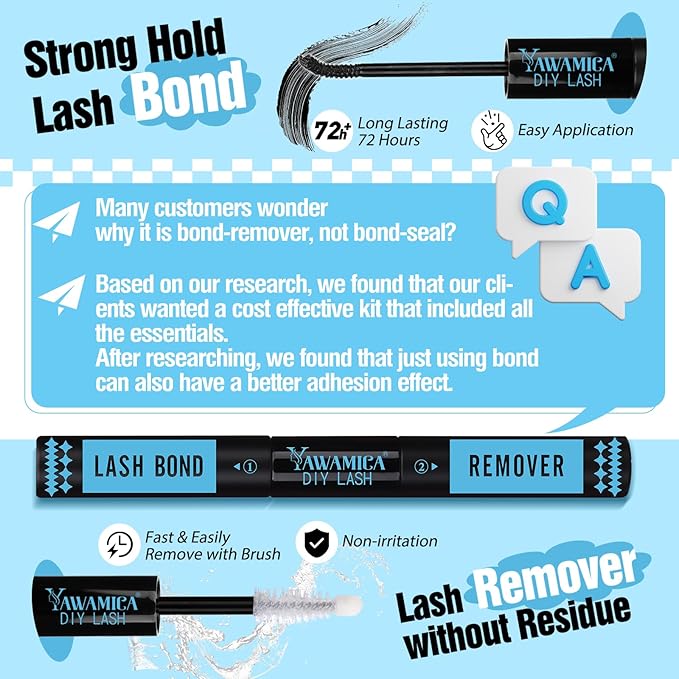 Yawamica Lash Clusters Kit 200D Fluffier Volume Cluster Eyelash Extensions Kit 10-20mm DIY Lash Extension Kit with Lash bond and Lash Remover and Lash Applicator for DIY Lash (200D-10-20MM Kit)
