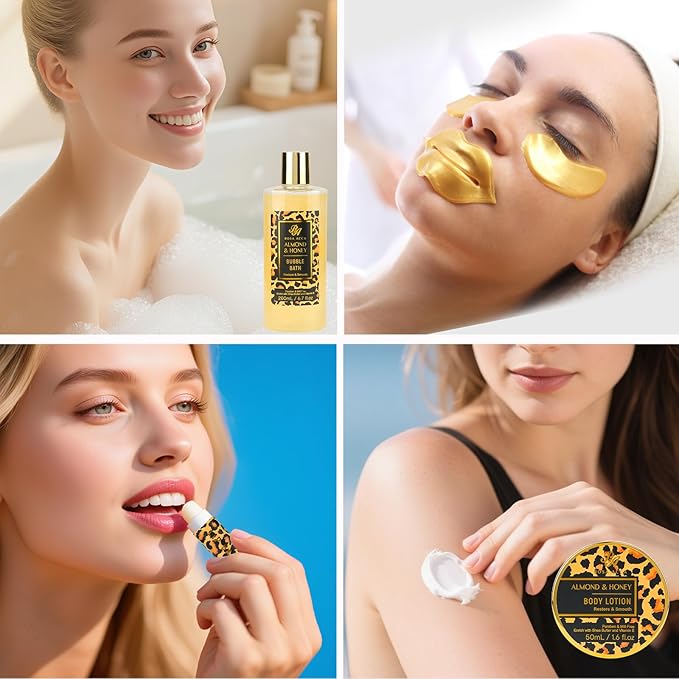 Valentines Day Gifts for Women, 20 Pcs XXL Leopard Bath and Body Gift, Skin Care Set, Self Care Gifts Set, Mother's Day, Birthday, Home Spa Kit, Holiday, Christmas, Shower Cap, Manicure Set