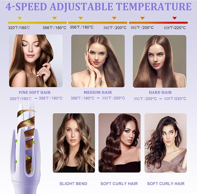 TGTNG® Automatic Hair Curler,Automatic Curling Iron with 4 Temperatures,Dual Voltage Rotating Curling Iron with 1 1/4 inch Fast Heating and Auto Shut-Off for Professional Hair Styling