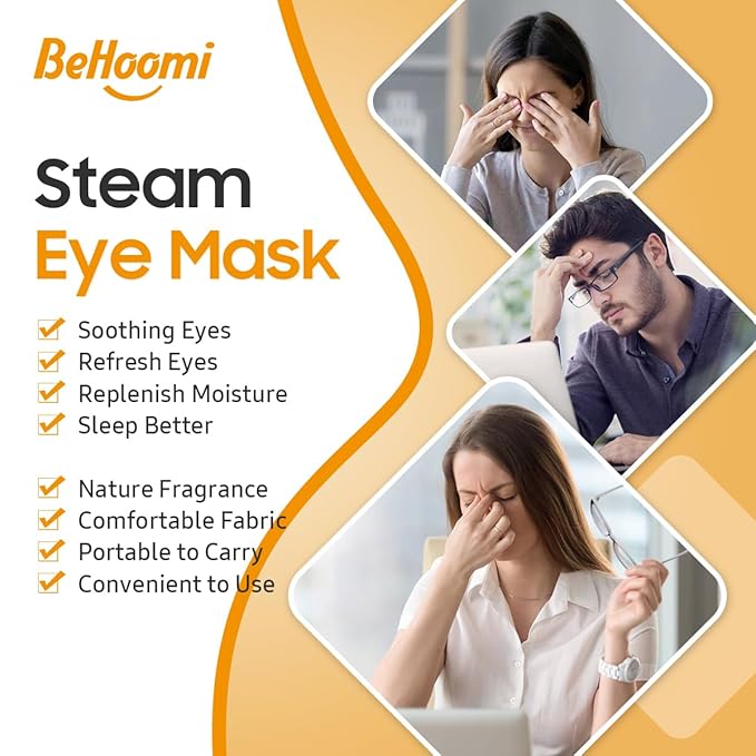 BeHoomi 30Packs Steam Eye Mask, Heated Eye Mask Warm Compress for Eyes, Self Heating Disposable Steam Mask for Home Sleep, Spa, Travel Essentials & Relaxation Gifts, Stocking Stuffers (Sweet Orange)