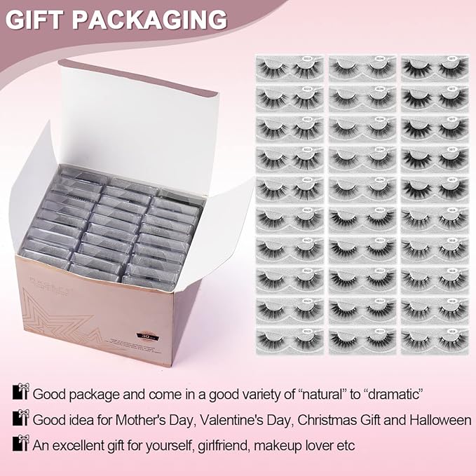 MAGEFY 30 Pairs 6 Styles Faux Mink Eyelashes, 16mm-20mm Lashes Natural Look to Dramatic False Eyelashes, Handmade Reusable Fake Eyelashes with Portable Boxes
