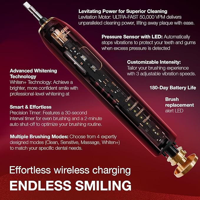 Wagner Stern IntelliBrush Series Whitening Electric Toothbrush with Pressure Sensor. Offers 4 Brushing Modes, 3 intensities, 8 Soft Brush Heads, and a Luxury Travel case.