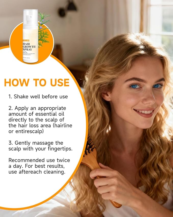 Hair Growth Spray, Hair Growth Oil Spray, with Biota Orientalis, Rosemary Oil & Biotin, Strengthens Hair Roots, Prevent Hair Thinning & Loss, Thicker Fuller Hair for Women & Men