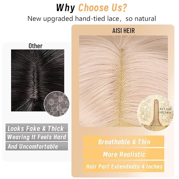AISI HAIR Light Pink Wig for Women, Long Wavy Lace Hairline Middle Part Synthetic Heat Resistant Wig for Daily Party-26 Inch