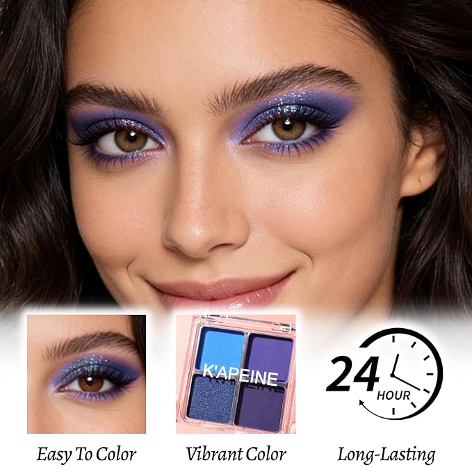 4 Colors Navy Blue Eyeshadow Makeup Palette Makeup, Blendable Long-lasting Matte Shimmer Eyeshadow Palette Eye Makeup Kit for Women Girls, paleta de sombras de ojos #2