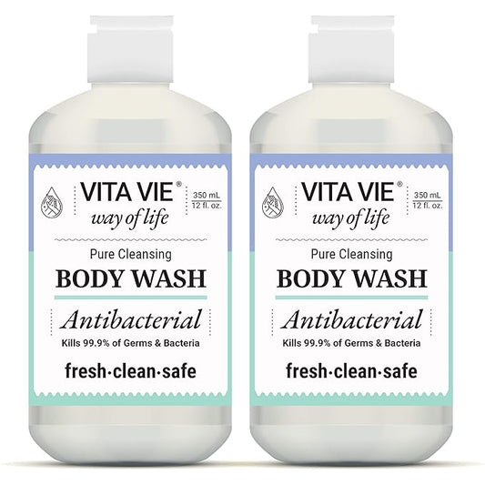 VITA VIE Body Wash, Lemon Scent, Antibacterial Soap for Hands and Forearms With Hazel, Willow Bark Extract, and Tea Tree Oil, Clean Nourishing Formula, Vegan, Paraben Free, Non GMO, 12 FL Oz, 2 Pack