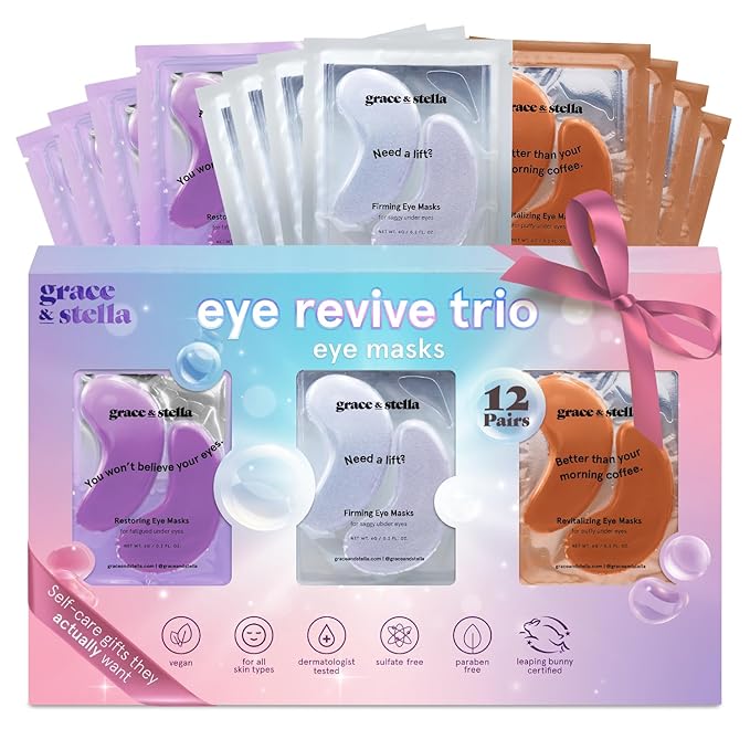 grace & stella Under Eye Patches (12 pairs) Eye Masks for Dark Circles and Puffiness - Valentines Gifts for Sister, Travel & Self Care Gifts, Bachelorette Party Favors - Vegan Cruelty-Free Skin Care