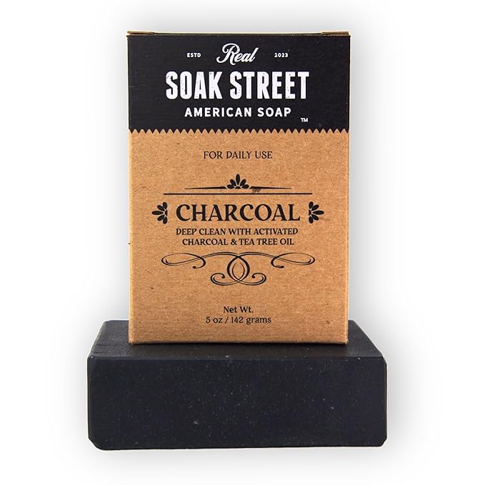 Soak Street Real American Soap (Variety Bundle, 3 Pack) – Natural Bar Soap Made with Grass-Fed Tallow, Conditioning Lard, & Pure Coconut Oil – Unscented, Charcoal & Tea Tree Oil, & Lavender Goat Milk