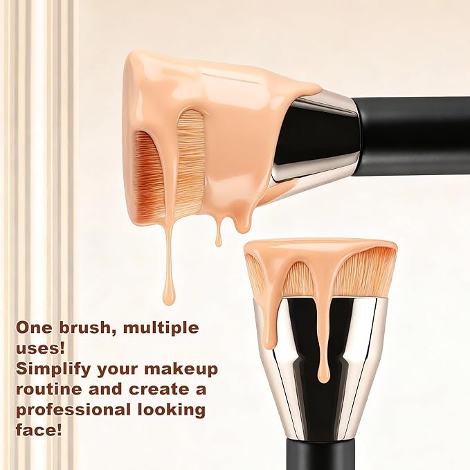 Flat Top Kabuki Foundation Brush,Professional Makeup Brush for Liquid Foundation,Make up Blending Brush for Liquid, Cream, and Powder(Gold)